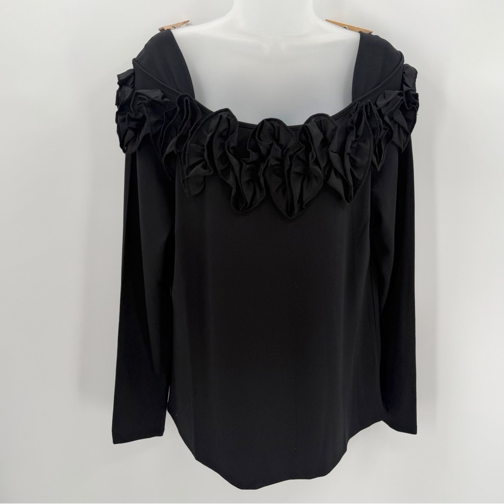 Beautiful by Lawrence Zarian Top Womens L Black Ponte Rosette Neckline Long Slv
